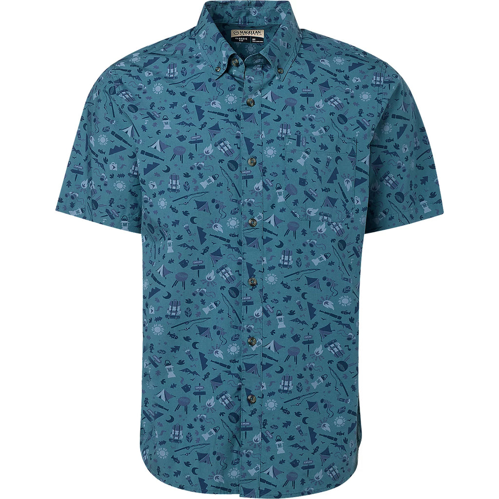 Magellan Outdoors Men's Navy Summerville Print Short Sleeve Shirt