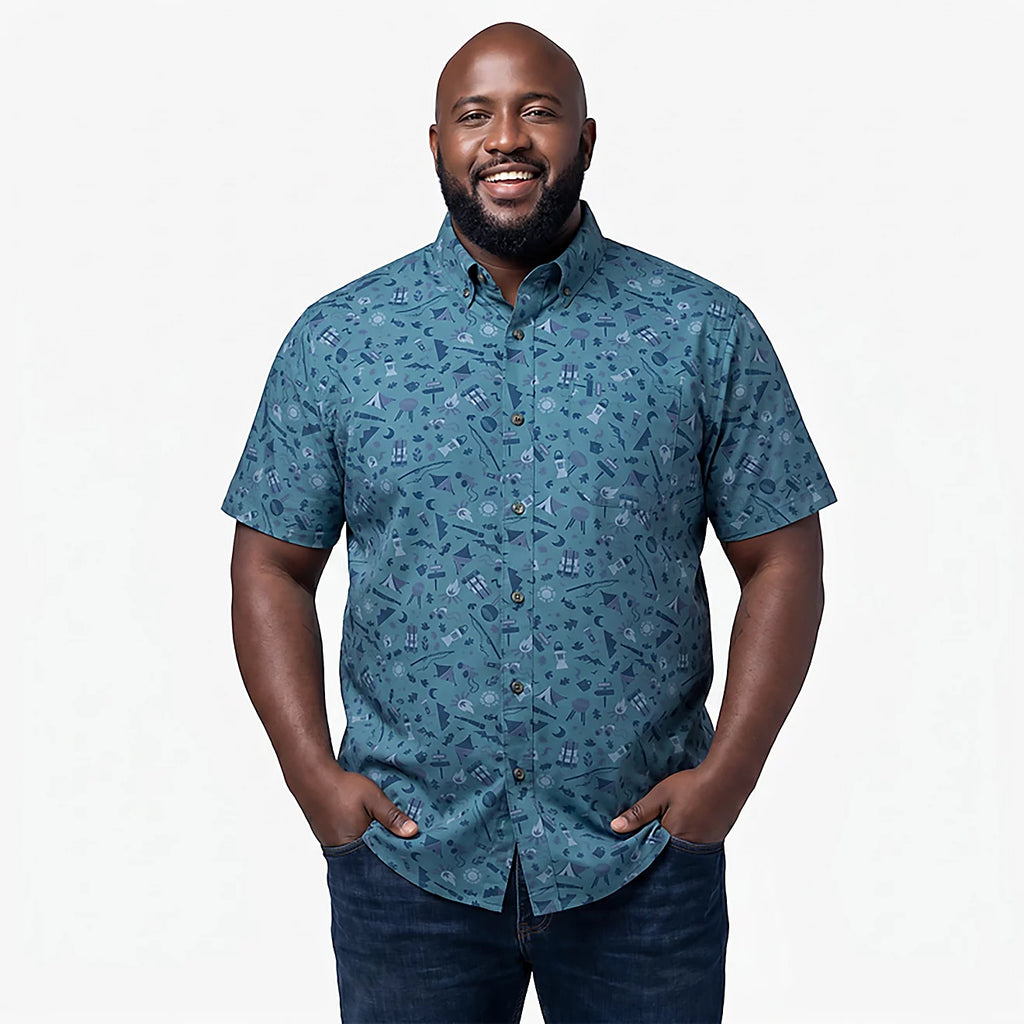 Magellan Outdoors Men's Navy Summerville Print Short Sleeve Shirt