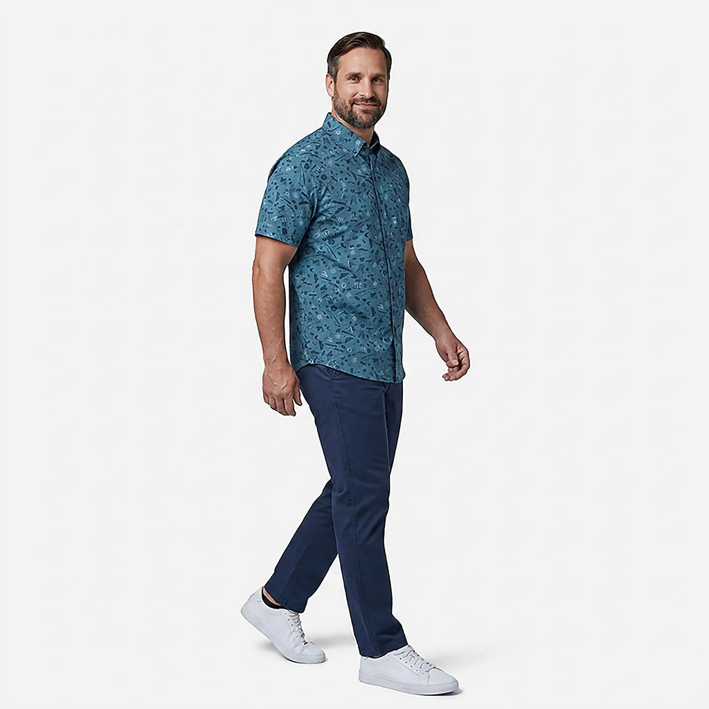 Magellan Outdoors Men's Navy Summerville Print Short Sleeve Shirt