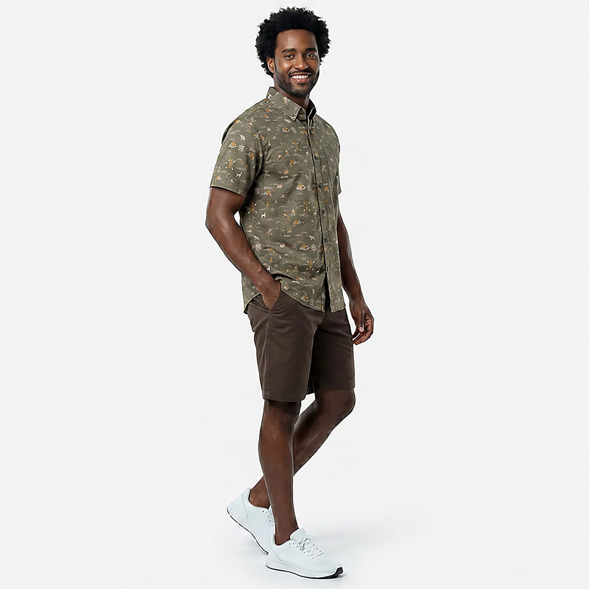 Magellan Outdoors Men's Green Summerville Print Short Sleeve Shirt