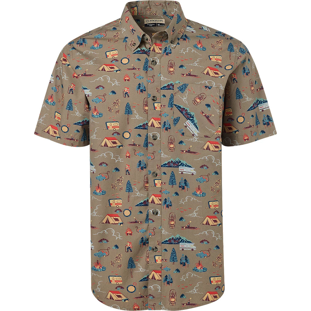 Magellan Outdoors Men's Beige Dark Summerville Print Short Sleeve Shirt