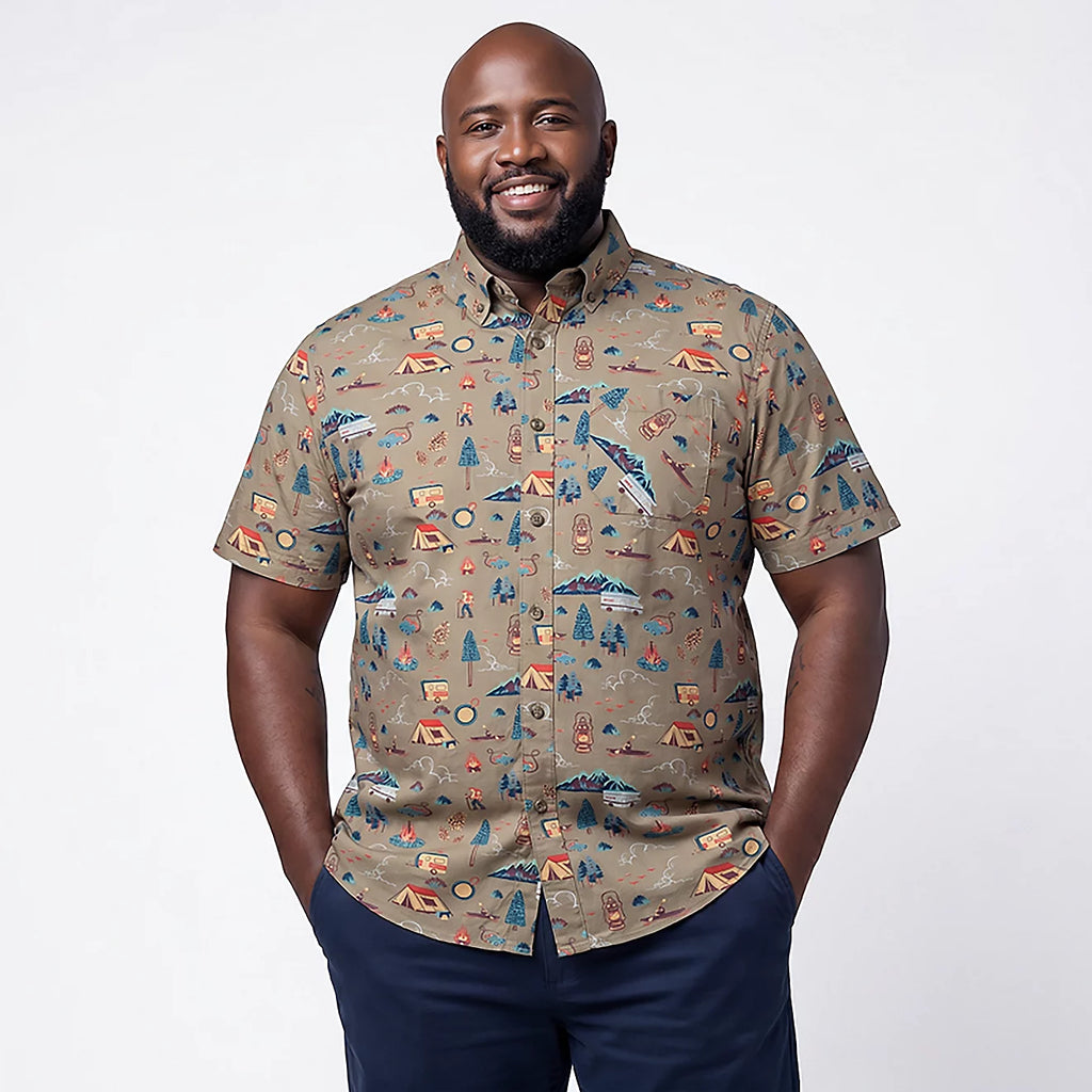 Magellan Outdoors Men's Beige Dark Summerville Print Short Sleeve Shirt